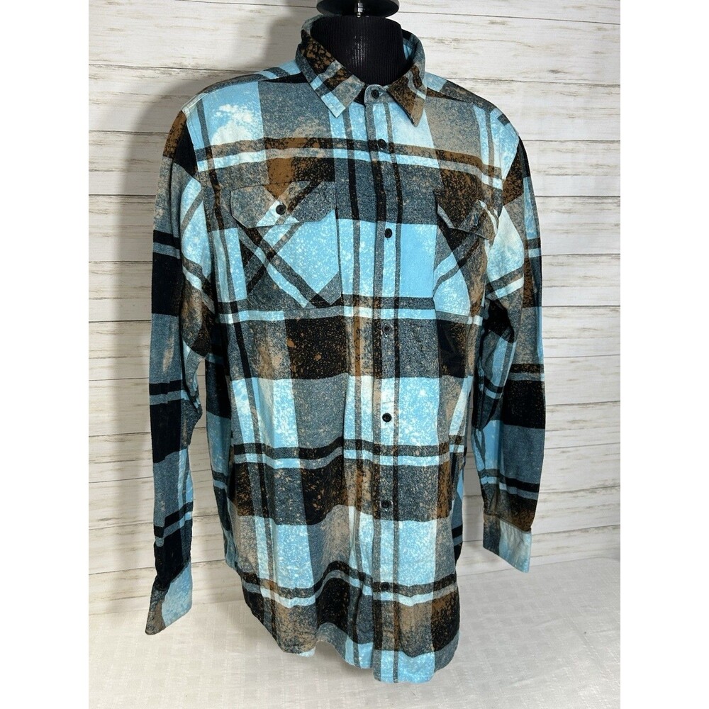 Angry Minnow Flannel Men XXL 2XL Blue Acid Splatter Blame It On My Gypsy Soul